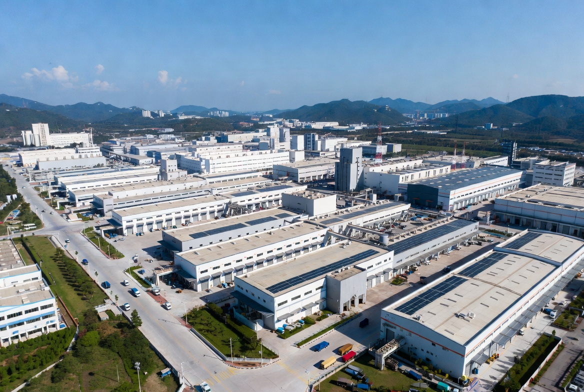 Modern aerial view of a large vertically integrated manufacturing cluster